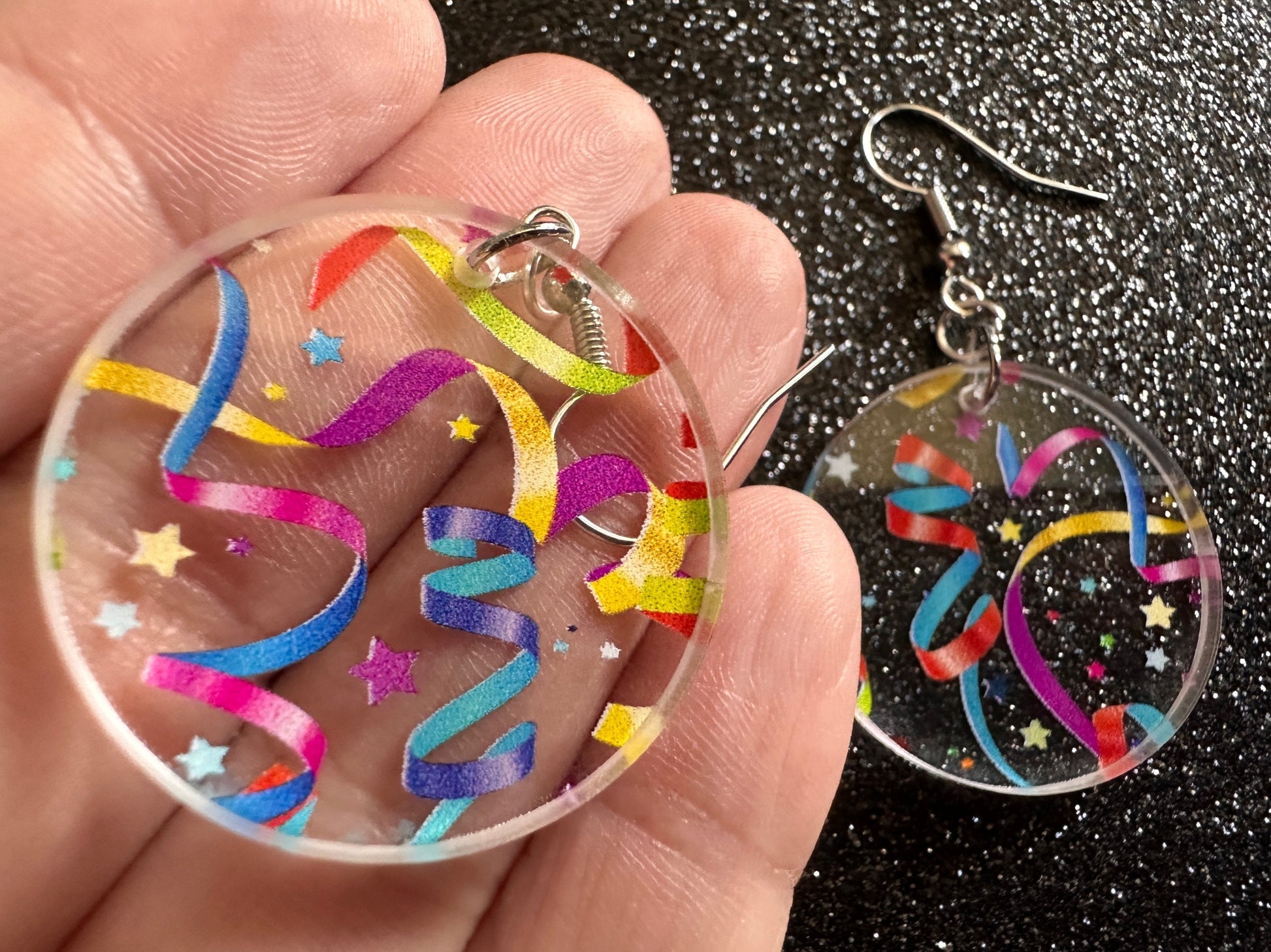 Streamer Earrings: Laser Cut Acrylic Steamers, Celebrate, Party, Festive, Colorful, Stars, Birthday, Happy, Best Gifts for Her/Him/Them