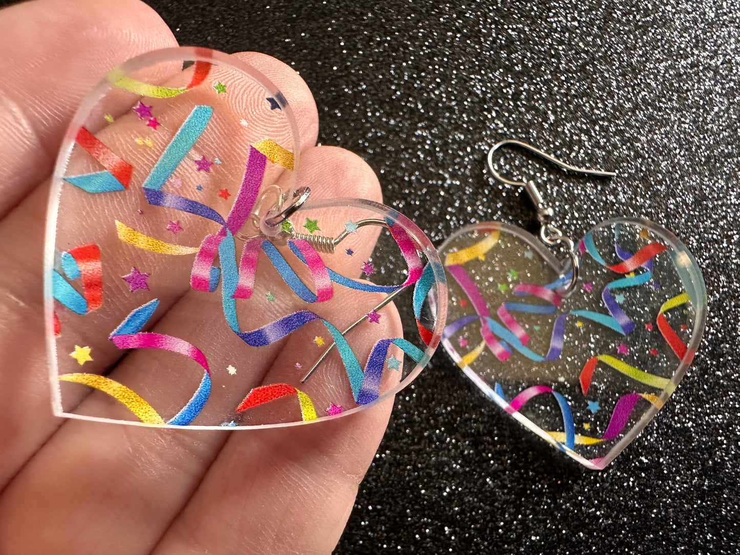 Streamer Earrings: Laser Cut Acrylic Steamers, Celebrate, Party, Festive, Colorful, Stars, Birthday, Happy, Best Gifts for Her/Him/Them