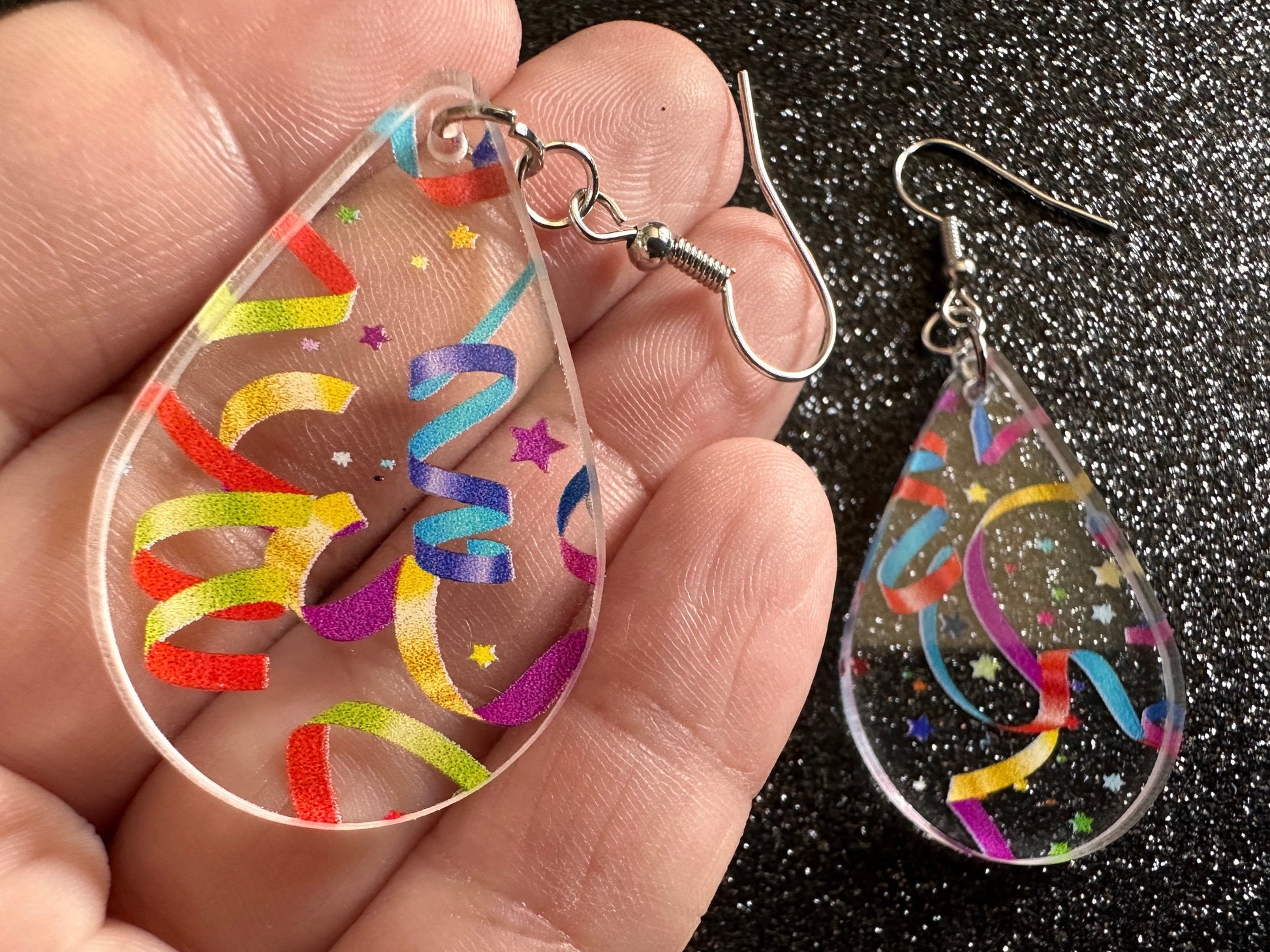 Streamer Earrings: Laser Cut Acrylic Steamers, Celebrate, Party, Festive, Colorful, Stars, Birthday, Happy, Best Gifts for Her/Him/Them