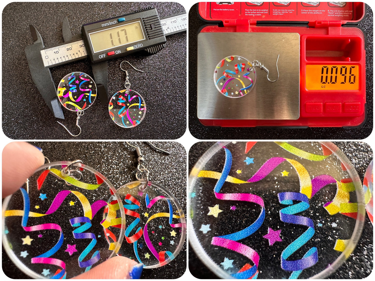 Streamer Earrings: Laser Cut Acrylic Steamers, Celebrate, Party, Festive, Colorful, Stars, Birthday, Happy, Best Gifts for Her/Him/Them