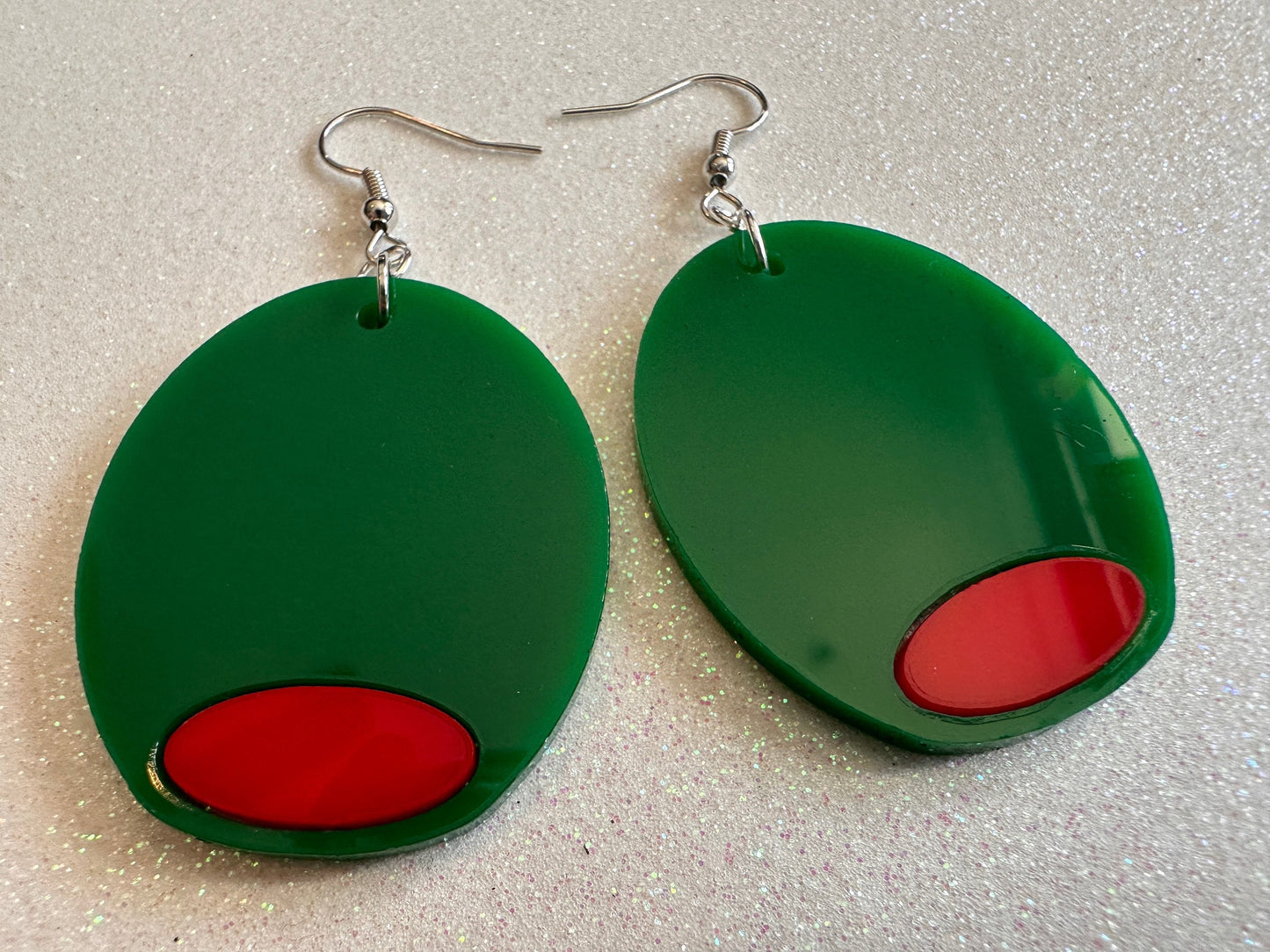 Stuffed Olive Earrings: Laser Cut Acrylic Olives, Charcuterie, Gourmet, Snack, Green Earrings, Cooking, Chef, Gifts for Her/Him/Them