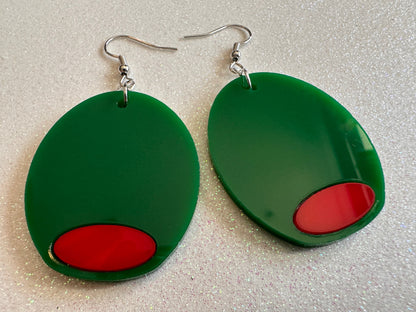 Stuffed Olive Earrings: Laser Cut Acrylic Olives, Charcuterie, Gourmet, Snack, Green Earrings, Cooking, Chef, Gifts for Her/Him/Them