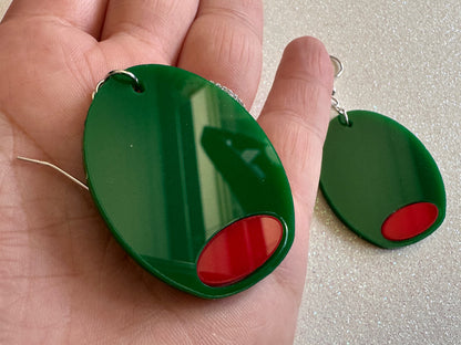 Stuffed Olive Earrings: Laser Cut Acrylic Olives, Charcuterie, Gourmet, Snack, Green Earrings, Cooking, Chef, Gifts for Her/Him/Them