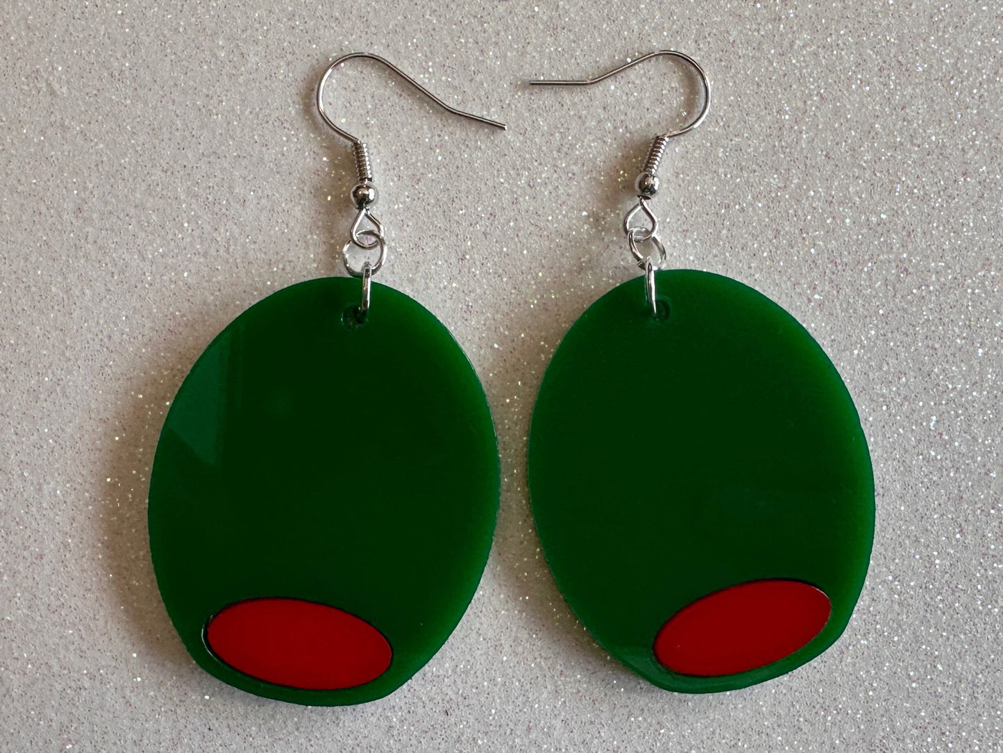 Stuffed Olive Earrings: Laser Cut Acrylic Olives, Charcuterie, Gourmet, Snack, Green Earrings, Cooking, Chef, Gifts for Her/Him/Them