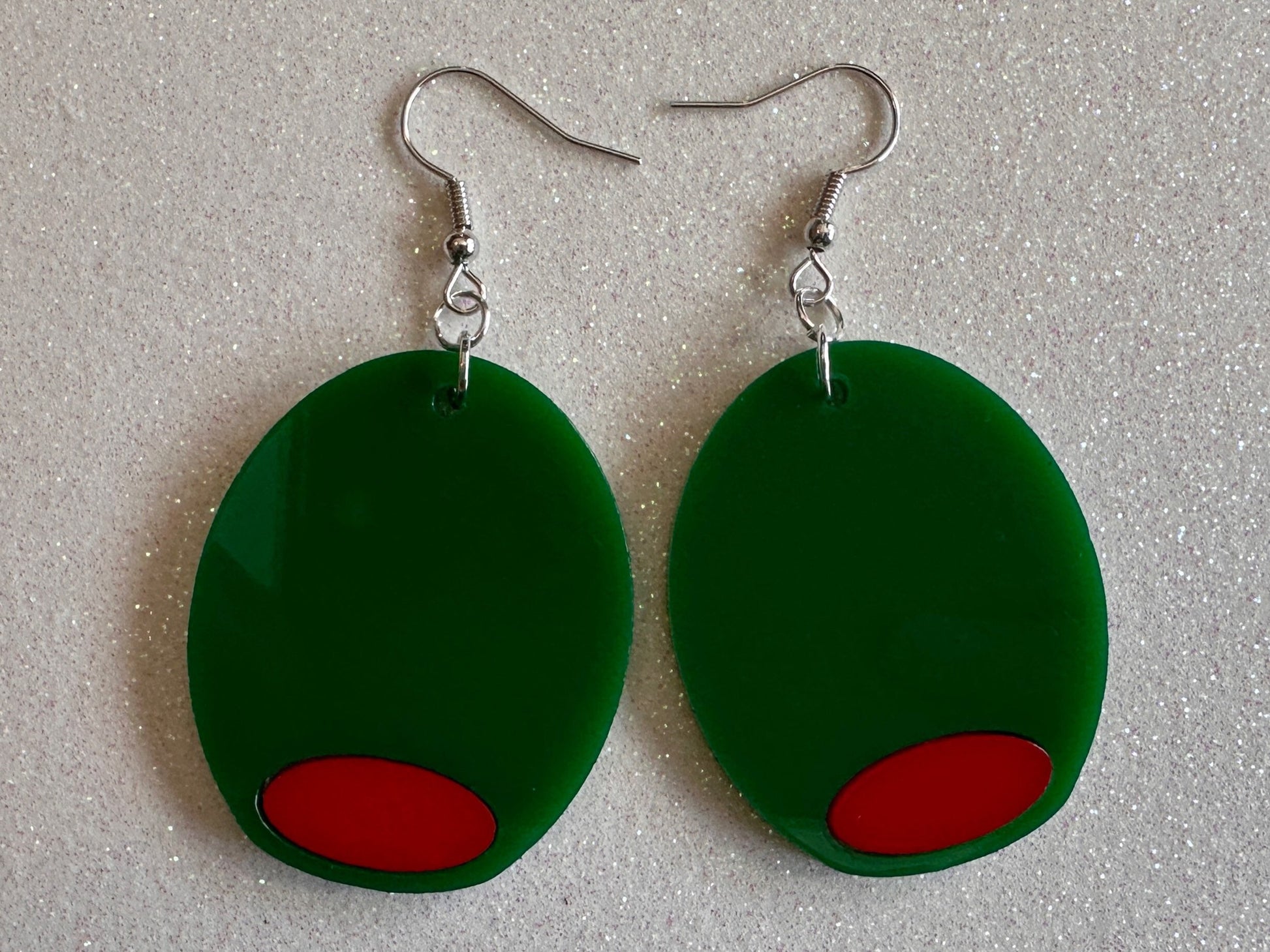 Stuffed Olive Earrings: Laser Cut Acrylic Olives, Charcuterie, Gourmet, Snack, Green Earrings, Cooking, Chef, Gifts for Her/Him/Them