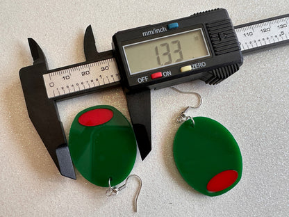 Stuffed Olive Earrings: Laser Cut Acrylic Olives, Charcuterie, Gourmet, Snack, Green Earrings, Cooking, Chef, Gifts for Her/Him/Them