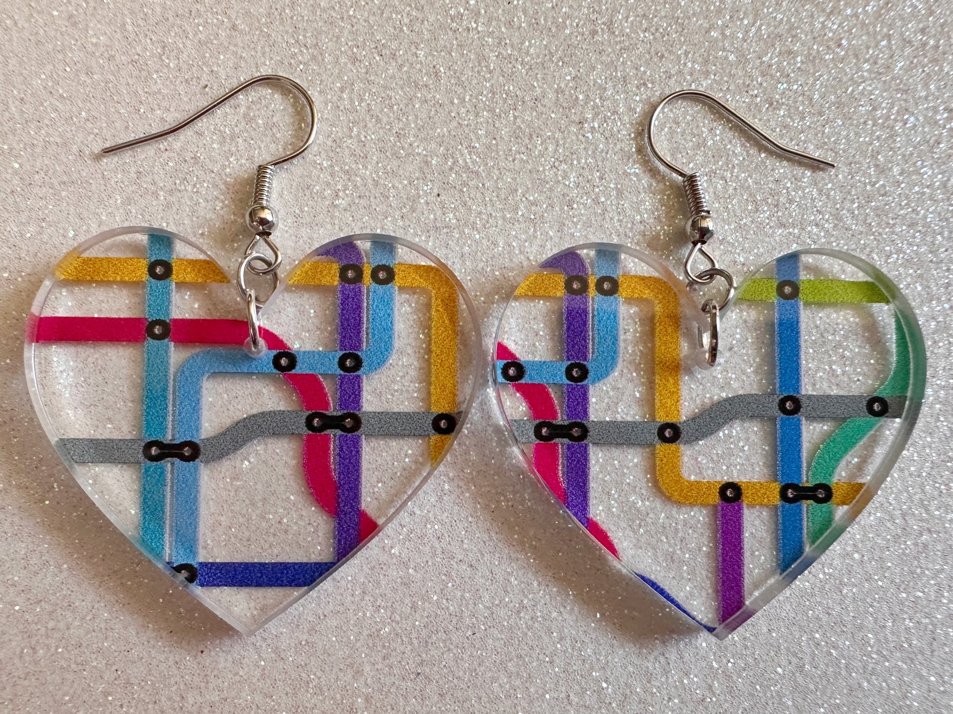 Subway Earrings: Laser Cut Acrylic Subway Map, NYC Subway, Metro, Underground, Travel, Train, U-Bahn, Colorful, Best Gifts for Her/Him/Them