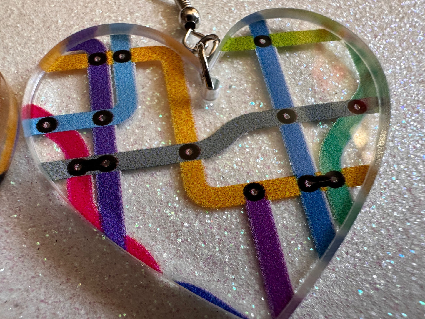Subway Earrings: Laser Cut Acrylic Subway Map, NYC Subway, Metro, Underground, Travel, Train, U-Bahn, Colorful, Best Gifts for Her/Him/Them