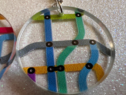 Subway Earrings: Laser Cut Acrylic Subway Map, NYC Subway, Metro, Underground, Travel, Train, U-Bahn, Colorful, Best Gifts for Her/Him/Them
