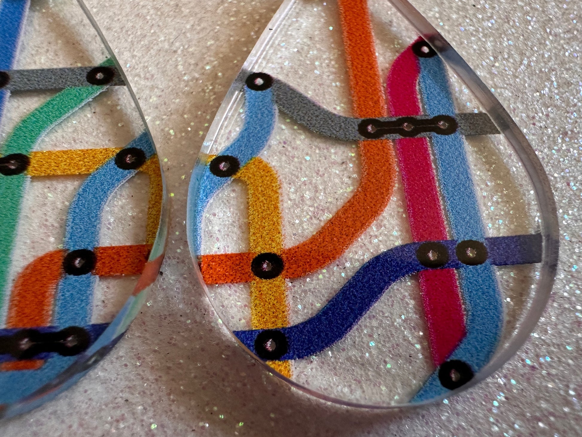 Subway Earrings: Laser Cut Acrylic Subway Map, NYC Subway, Metro, Underground, Travel, Train, U-Bahn, Colorful, Best Gifts for Her/Him/Them
