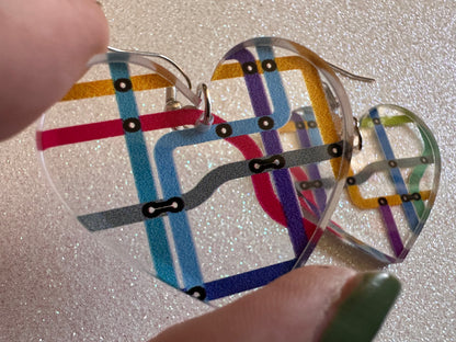 Subway Earrings: Laser Cut Acrylic Subway Map, NYC Subway, Metro, Underground, Travel, Train, U-Bahn, Colorful, Best Gifts for Her/Him/Them