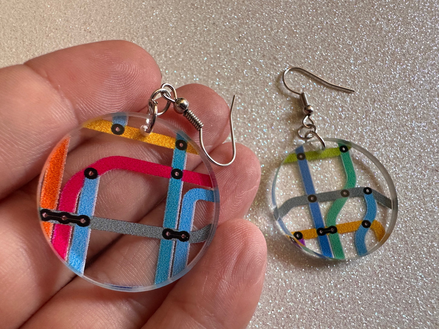 Subway Earrings: Laser Cut Acrylic Subway Map, NYC Subway, Metro, Underground, Travel, Train, U-Bahn, Colorful, Best Gifts for Her/Him/Them