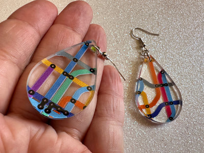 Subway Earrings: Laser Cut Acrylic Subway Map, NYC Subway, Metro, Underground, Travel, Train, U-Bahn, Colorful, Best Gifts for Her/Him/Them