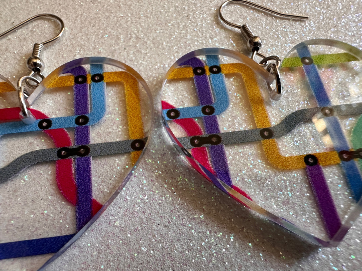 Subway Earrings: Laser Cut Acrylic Subway Map, NYC Subway, Metro, Underground, Travel, Train, U-Bahn, Colorful, Best Gifts for Her/Him/Them