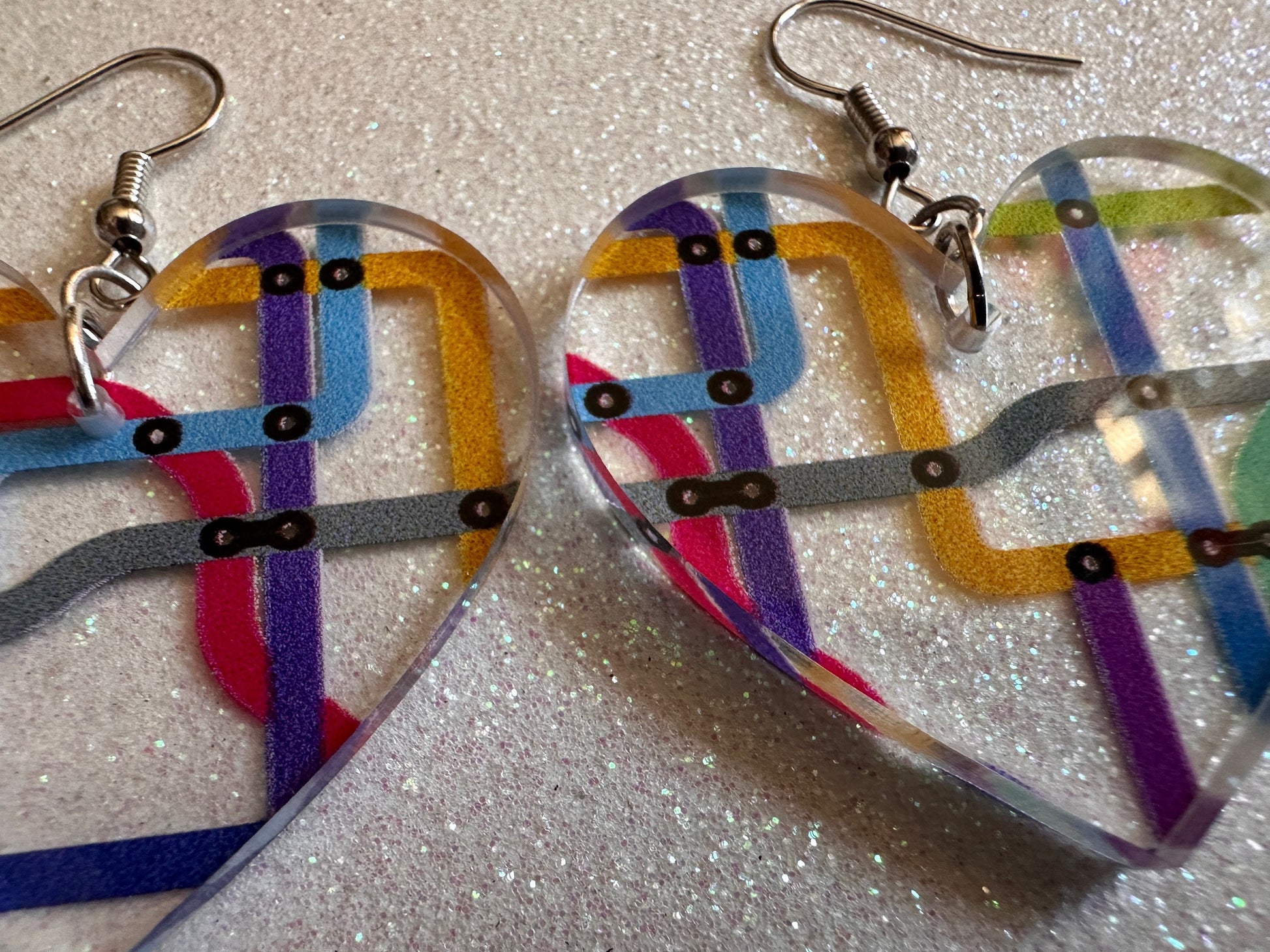 Subway Earrings: Laser Cut Acrylic Subway Map, NYC Subway, Metro, Underground, Travel, Train, U-Bahn, Colorful, Best Gifts for Her/Him/Them
