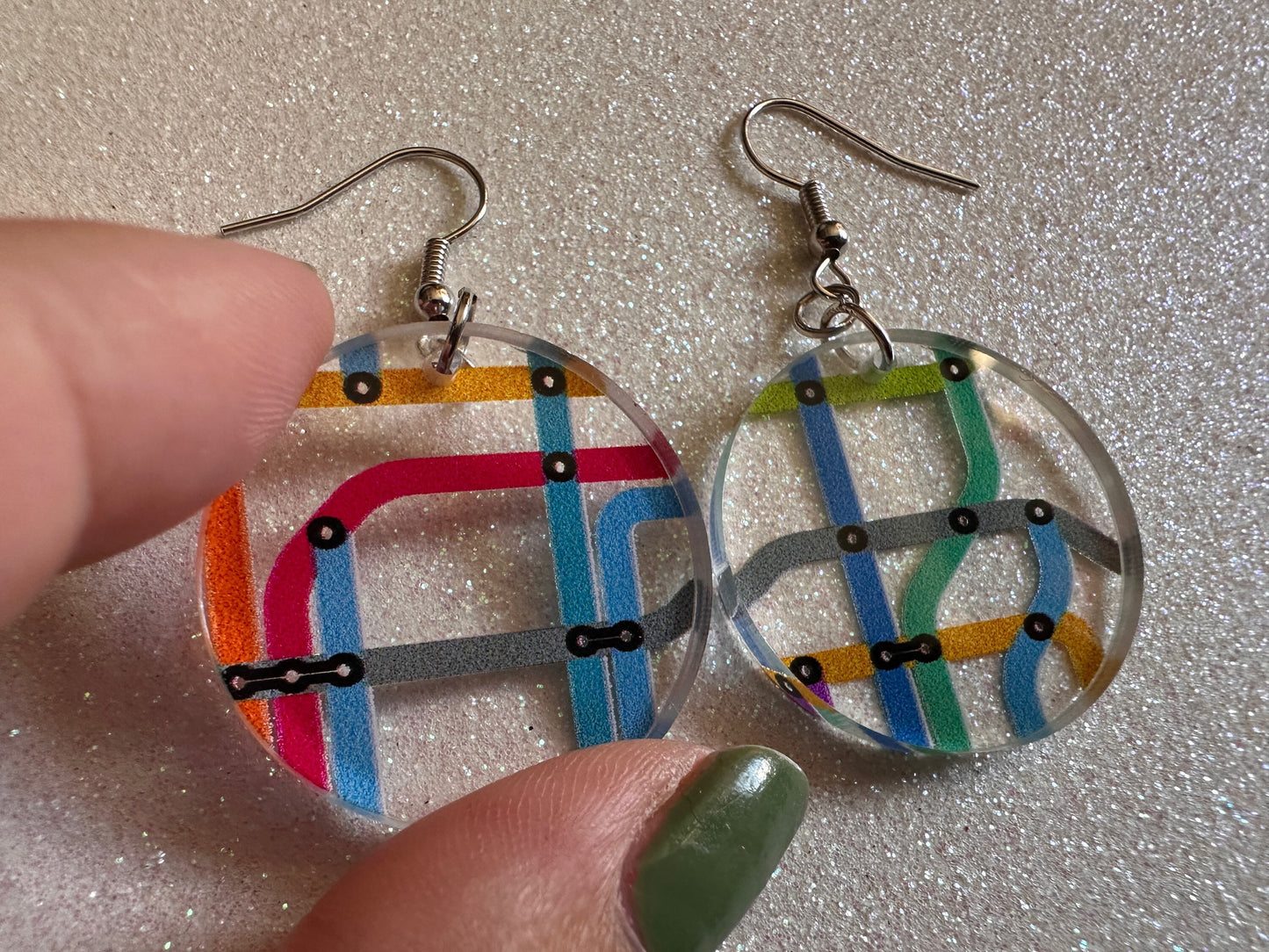 Subway Earrings: Laser Cut Acrylic Subway Map, NYC Subway, Metro, Underground, Travel, Train, U-Bahn, Colorful, Best Gifts for Her/Him/Them