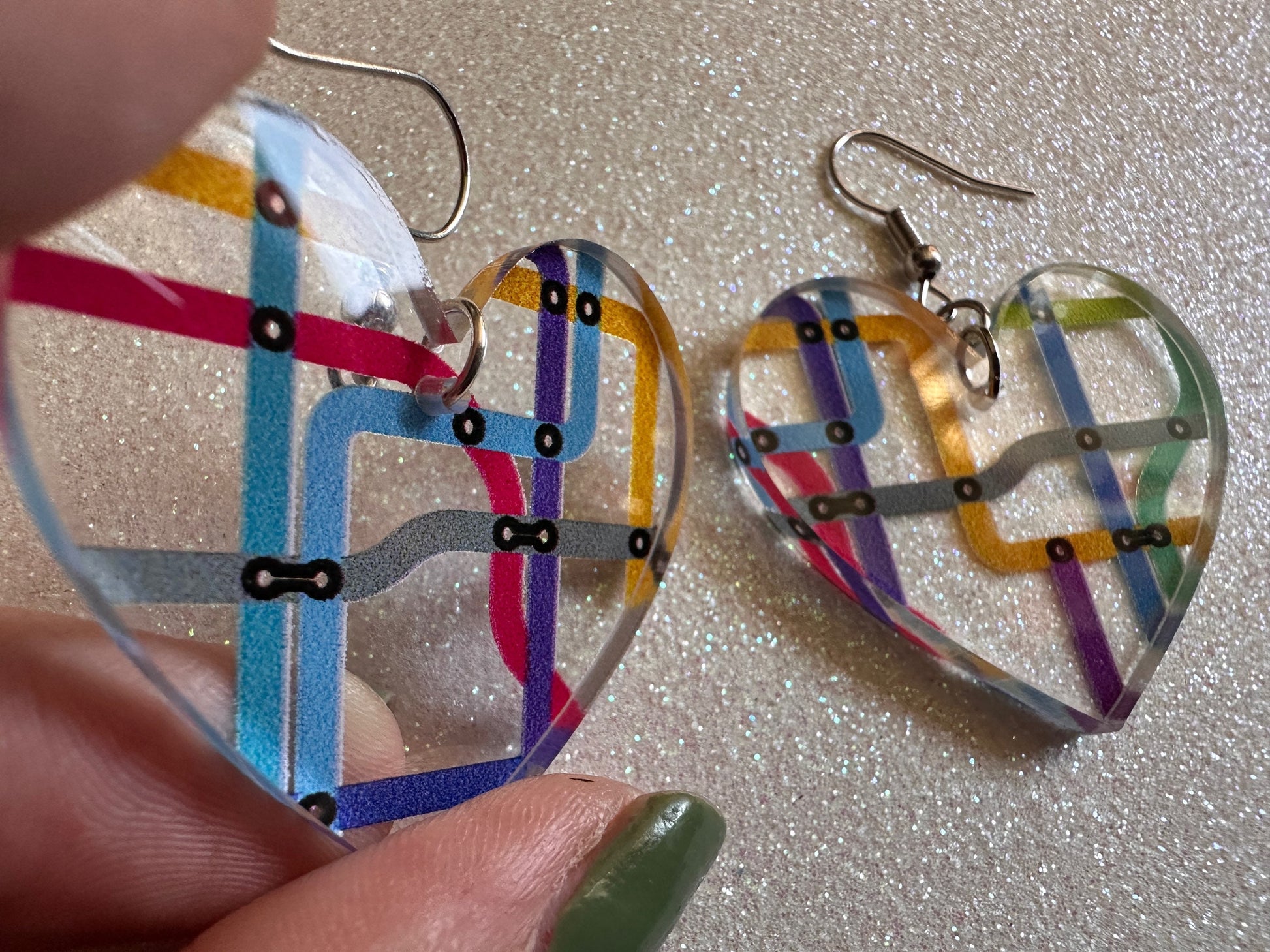 Subway Earrings: Laser Cut Acrylic Subway Map, NYC Subway, Metro, Underground, Travel, Train, U-Bahn, Colorful, Best Gifts for Her/Him/Them