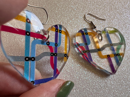 Subway Earrings: Laser Cut Acrylic Subway Map, NYC Subway, Metro, Underground, Travel, Train, U-Bahn, Colorful, Best Gifts for Her/Him/Them