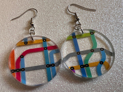 Subway Earrings: Laser Cut Acrylic Subway Map, NYC Subway, Metro, Underground, Travel, Train, U-Bahn, Colorful, Best Gifts for Her/Him/Them