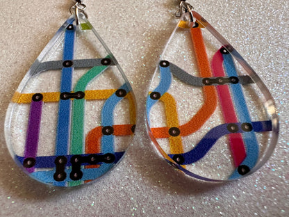 Subway Earrings: Laser Cut Acrylic Subway Map, NYC Subway, Metro, Underground, Travel, Train, U-Bahn, Colorful, Best Gifts for Her/Him/Them