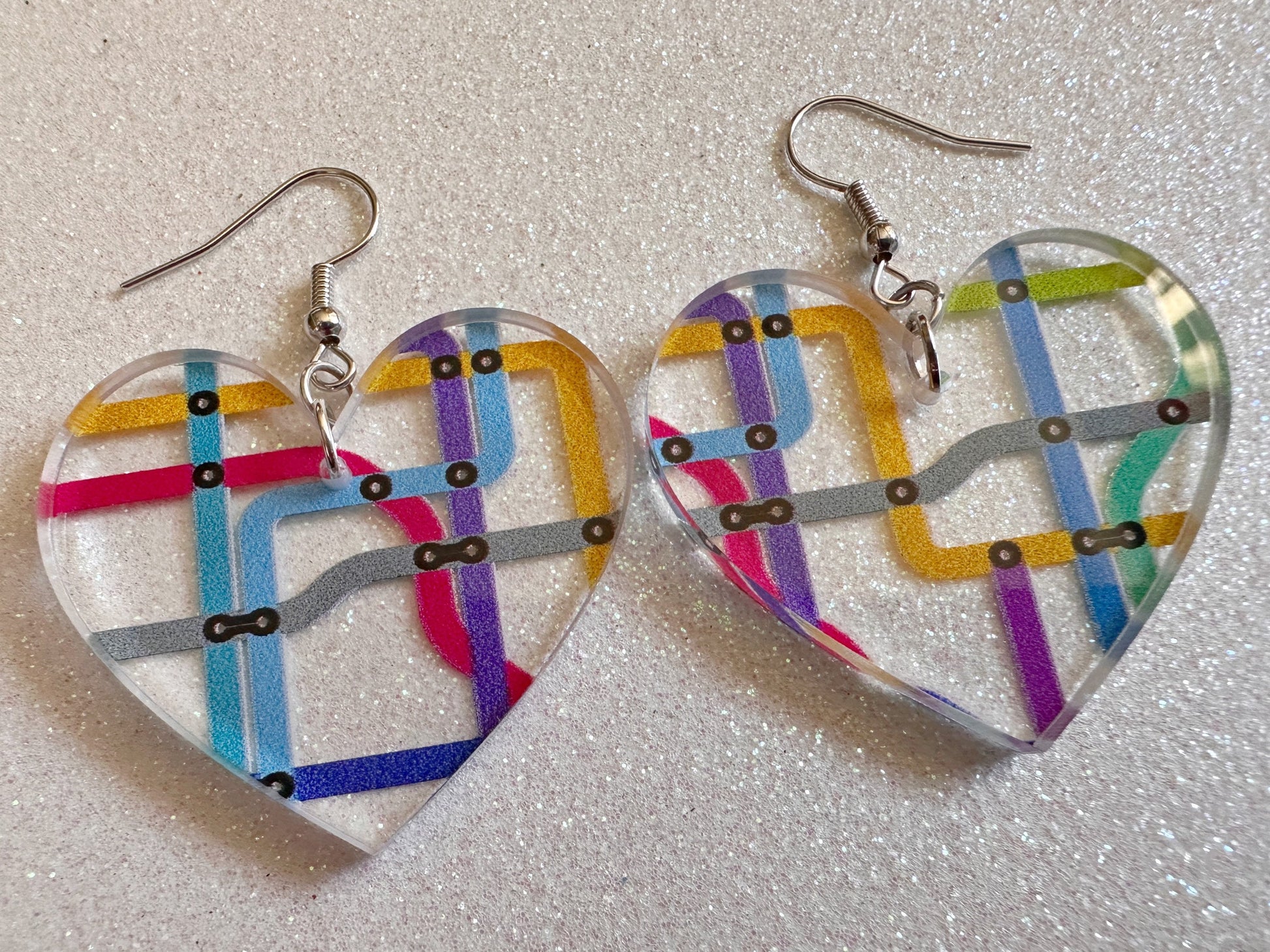 Subway Earrings: Laser Cut Acrylic Subway Map, NYC Subway, Metro, Underground, Travel, Train, U-Bahn, Colorful, Best Gifts for Her/Him/Them