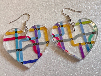 Subway Earrings: Laser Cut Acrylic Subway Map, NYC Subway, Metro, Underground, Travel, Train, U-Bahn, Colorful, Best Gifts for Her/Him/Them
