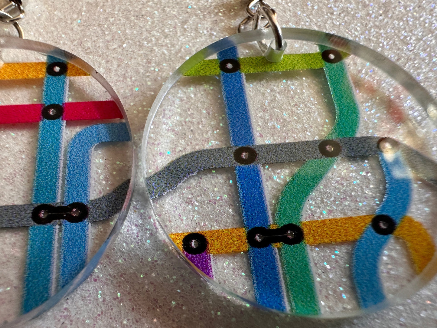 Subway Earrings: Laser Cut Acrylic Subway Map, NYC Subway, Metro, Underground, Travel, Train, U-Bahn, Colorful, Best Gifts for Her/Him/Them