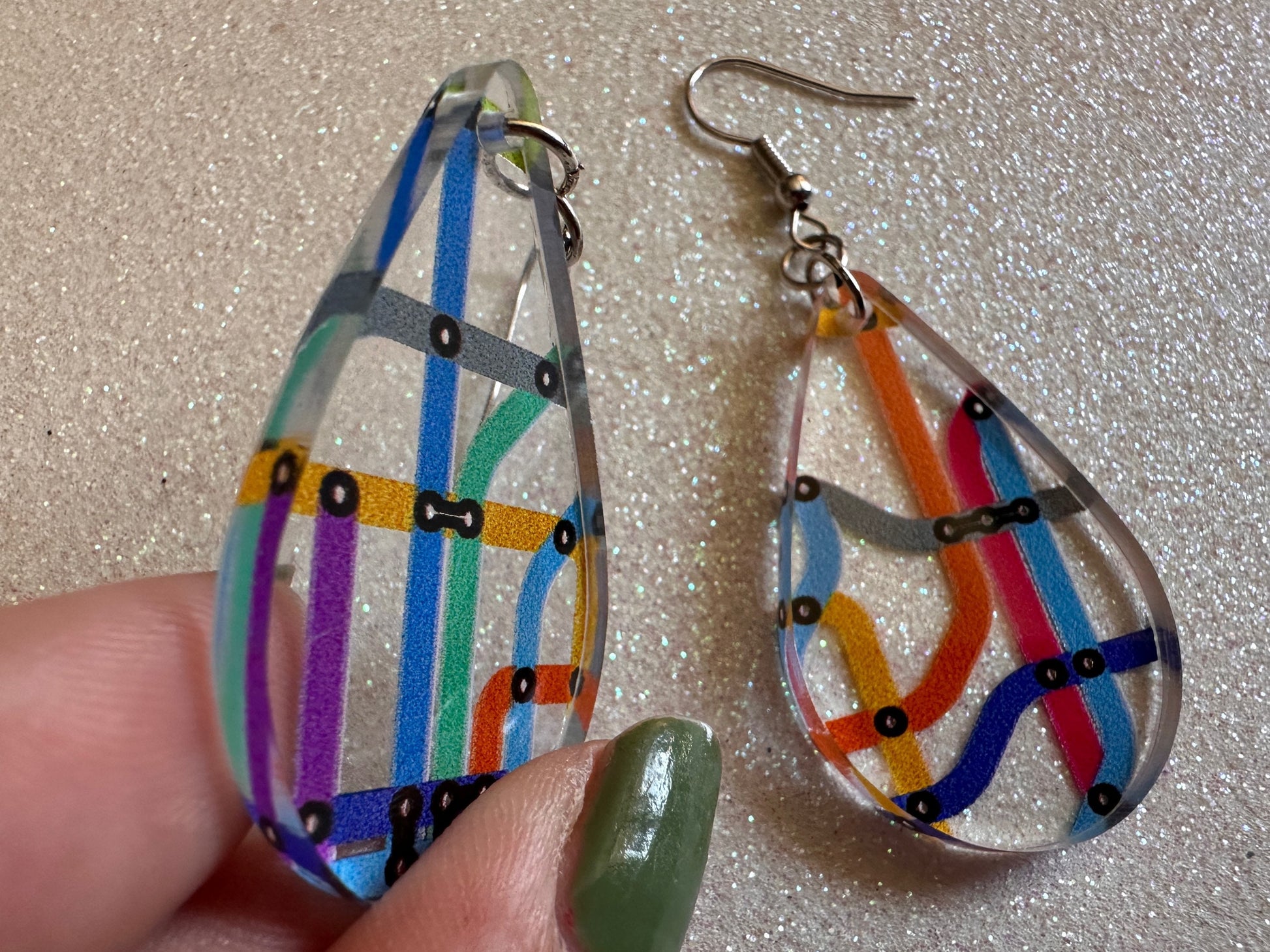 Subway Earrings: Laser Cut Acrylic Subway Map, NYC Subway, Metro, Underground, Travel, Train, U-Bahn, Colorful, Best Gifts for Her/Him/Them
