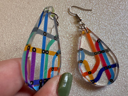 Subway Earrings: Laser Cut Acrylic Subway Map, NYC Subway, Metro, Underground, Travel, Train, U-Bahn, Colorful, Best Gifts for Her/Him/Them