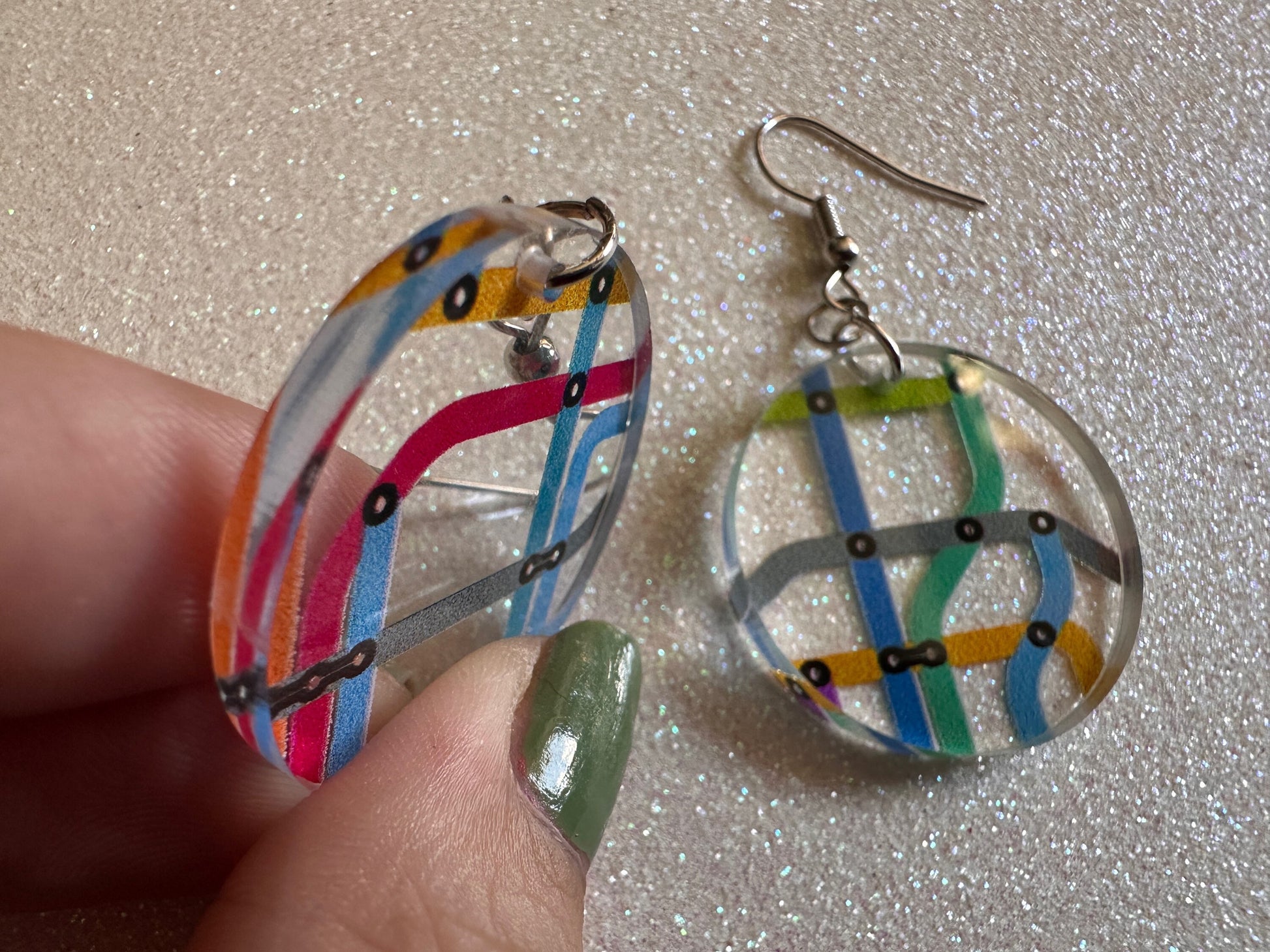 Subway Earrings: Laser Cut Acrylic Subway Map, NYC Subway, Metro, Underground, Travel, Train, U-Bahn, Colorful, Best Gifts for Her/Him/Them