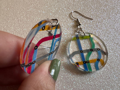 Subway Earrings: Laser Cut Acrylic Subway Map, NYC Subway, Metro, Underground, Travel, Train, U-Bahn, Colorful, Best Gifts for Her/Him/Them