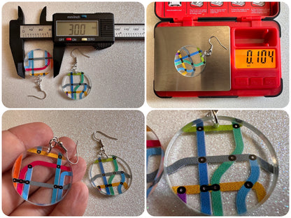 Subway Earrings: Laser Cut Acrylic Subway Map, NYC Subway, Metro, Underground, Travel, Train, U-Bahn, Colorful, Best Gifts for Her/Him/Them
