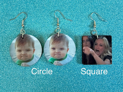 Success Kid Meme Earrings: Wooden Sublimated Meme Earrings, Successful Baby Meme, Winner, Novelty, Pop Culture, Best Gifts for Her/Him/Them