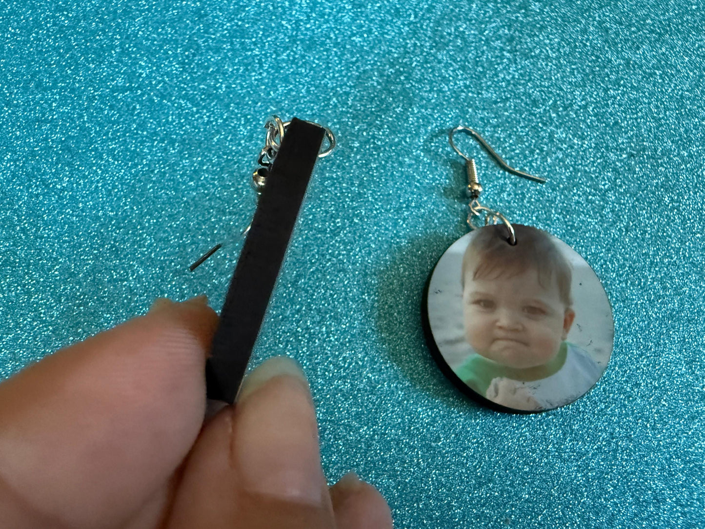 Success Kid Meme Earrings: Wooden Sublimated Meme Earrings, Successful Baby Meme, Winner, Novelty, Pop Culture, Best Gifts for Her/Him/Them