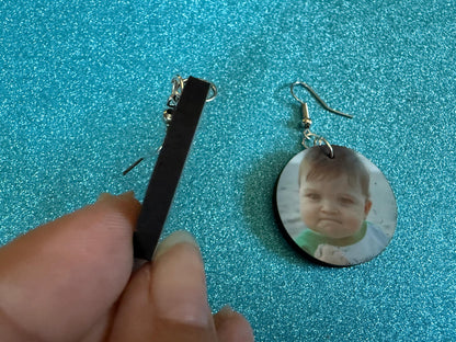 Success Kid Meme Earrings: Wooden Sublimated Meme Earrings, Successful Baby Meme, Winner, Novelty, Pop Culture, Best Gifts for Her/Him/Them