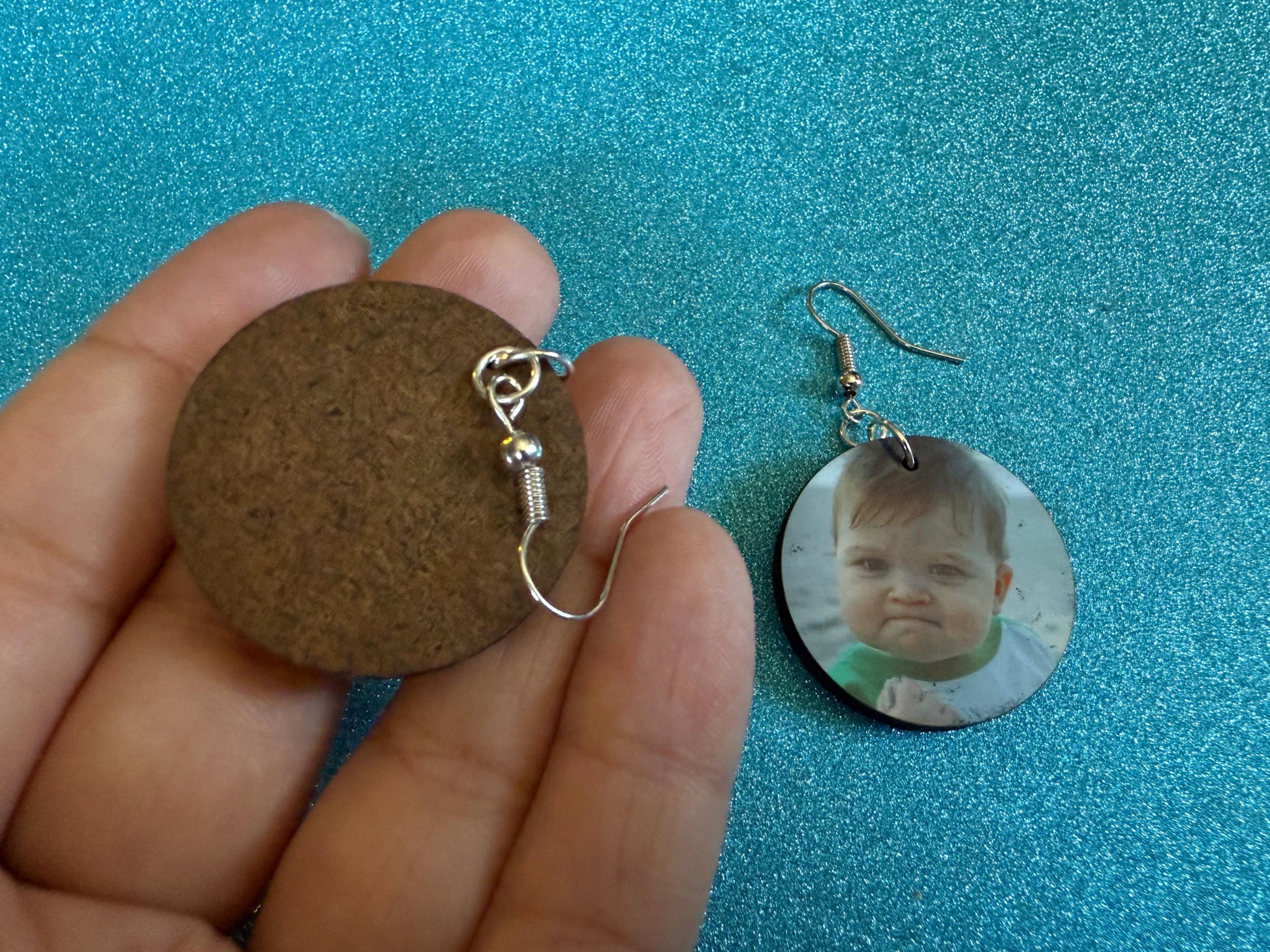 Success Kid Meme Earrings: Wooden Sublimated Meme Earrings, Successful Baby Meme, Winner, Novelty, Pop Culture, Best Gifts for Her/Him/Them