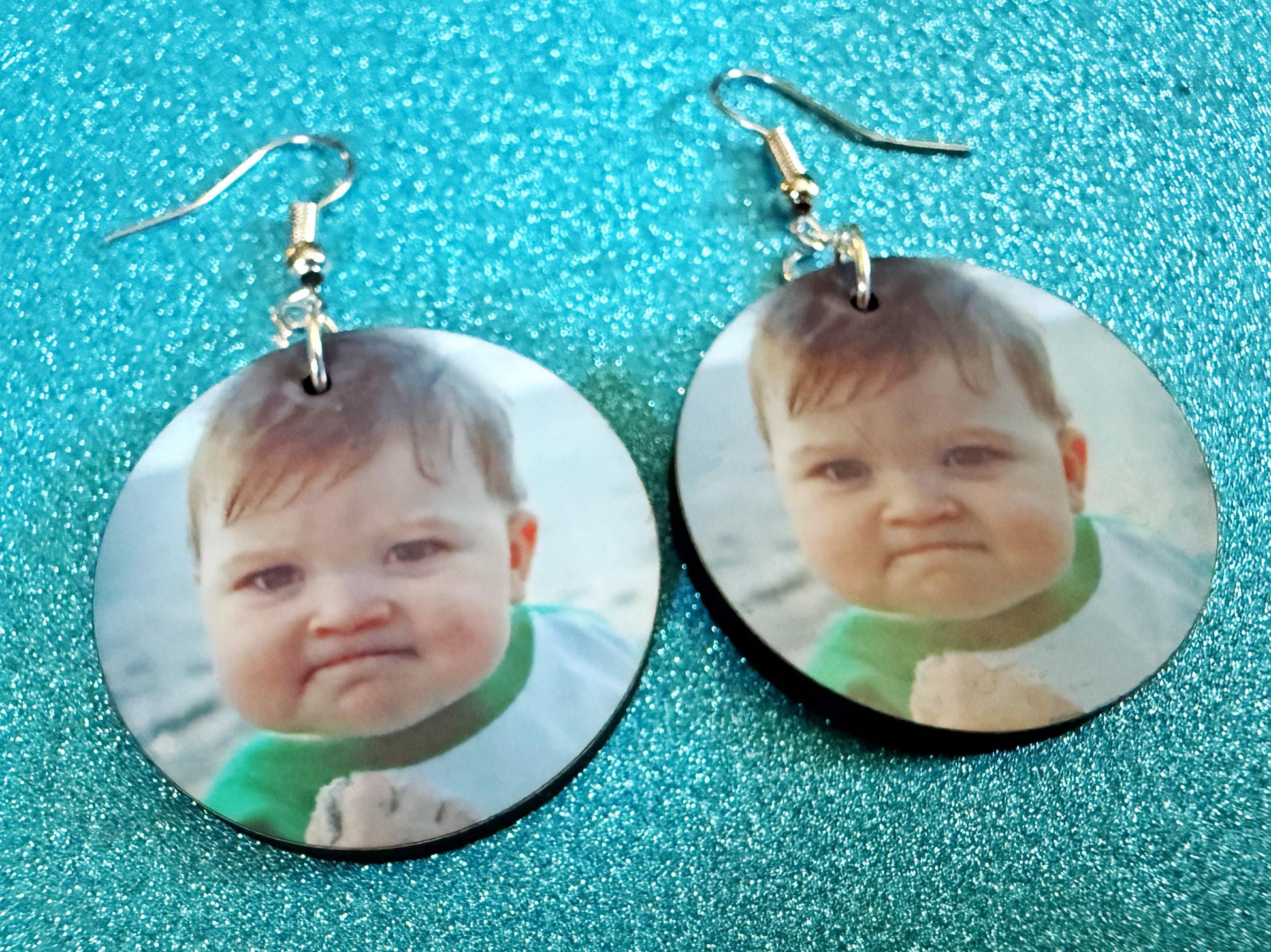 Success Kid Meme Earrings: Wooden Sublimated Meme Earrings, Successful Baby Meme, Winner, Novelty, Pop Culture, Best Gifts for Her/Him/Them