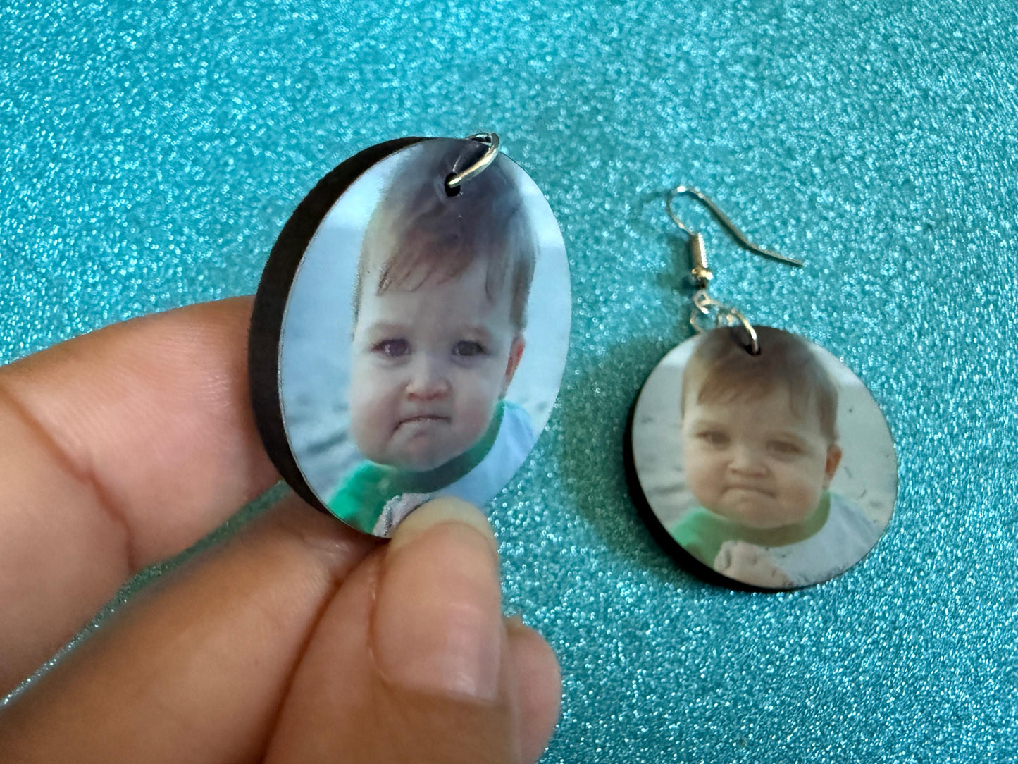 Success Kid Meme Earrings: Wooden Sublimated Meme Earrings, Successful Baby Meme, Winner, Novelty, Pop Culture, Best Gifts for Her/Him/Them