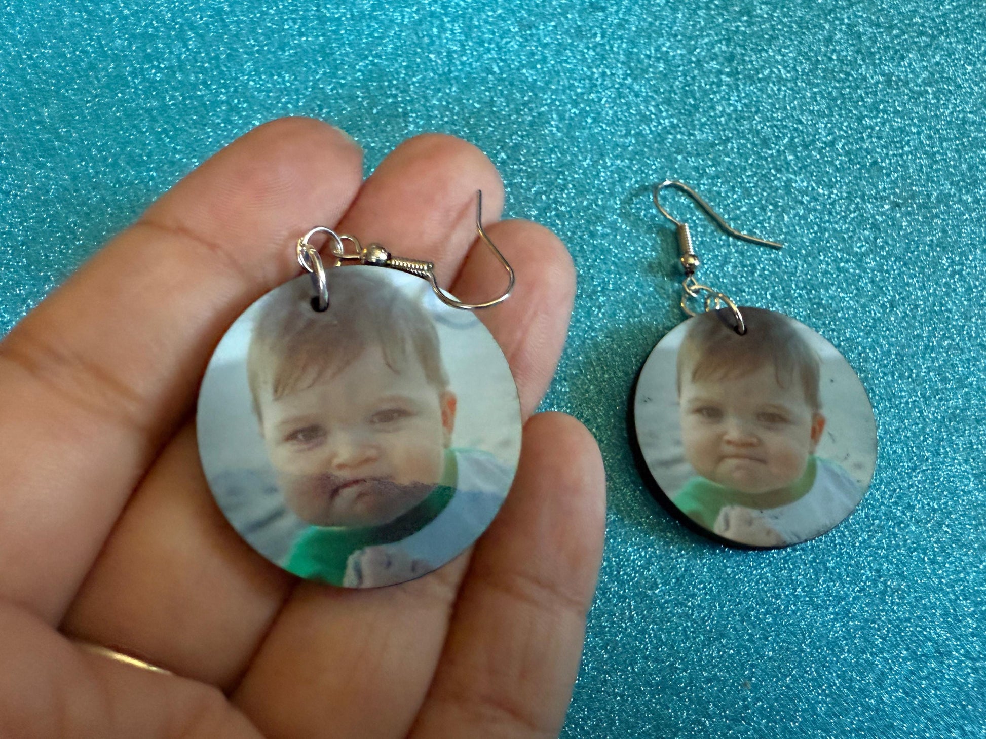 Success Kid Meme Earrings: Wooden Sublimated Meme Earrings, Successful Baby Meme, Winner, Novelty, Pop Culture, Best Gifts for Her/Him/Them