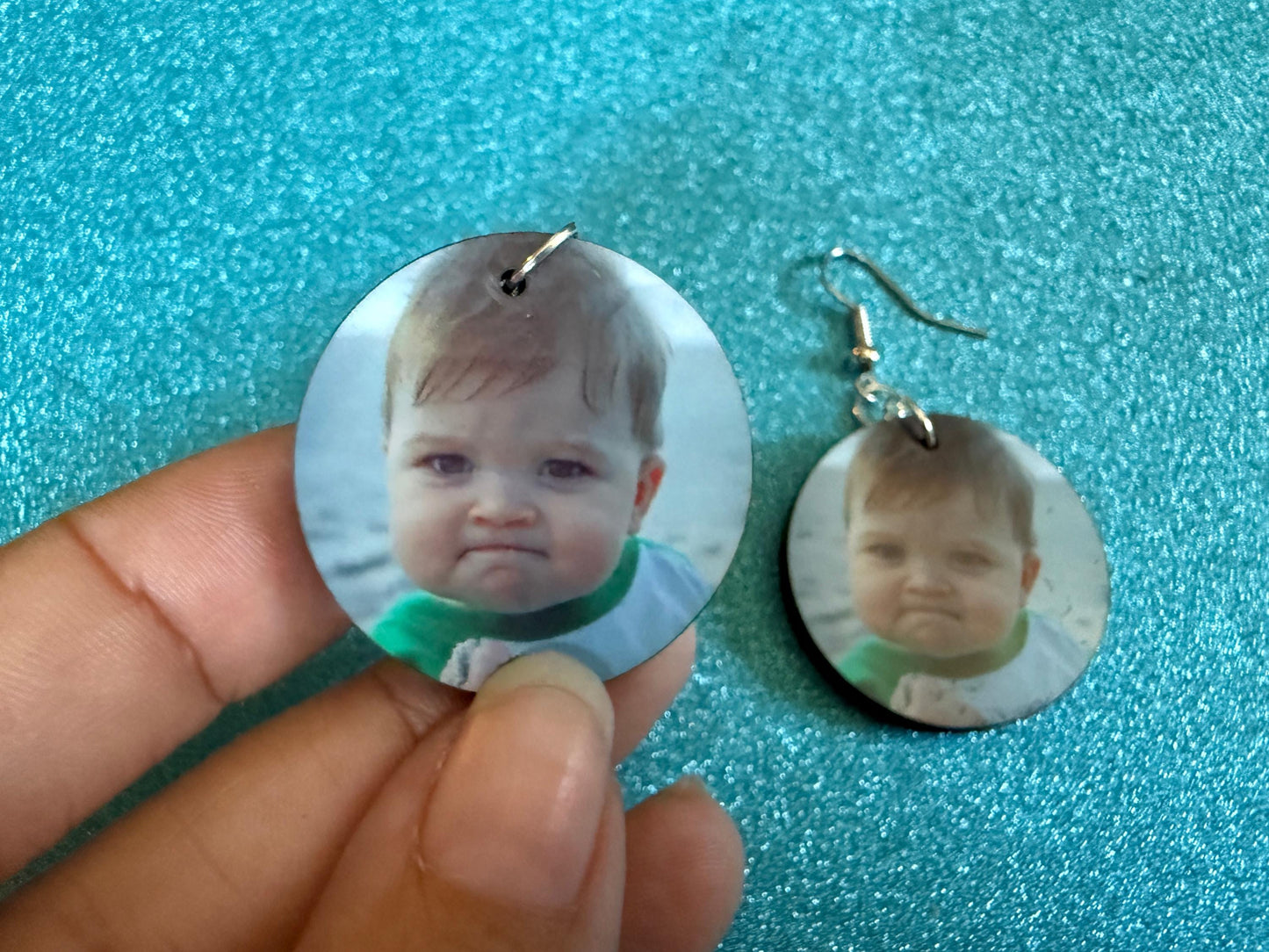 Success Kid Meme Earrings: Wooden Sublimated Meme Earrings, Successful Baby Meme, Winner, Novelty, Pop Culture, Best Gifts for Her/Him/Them