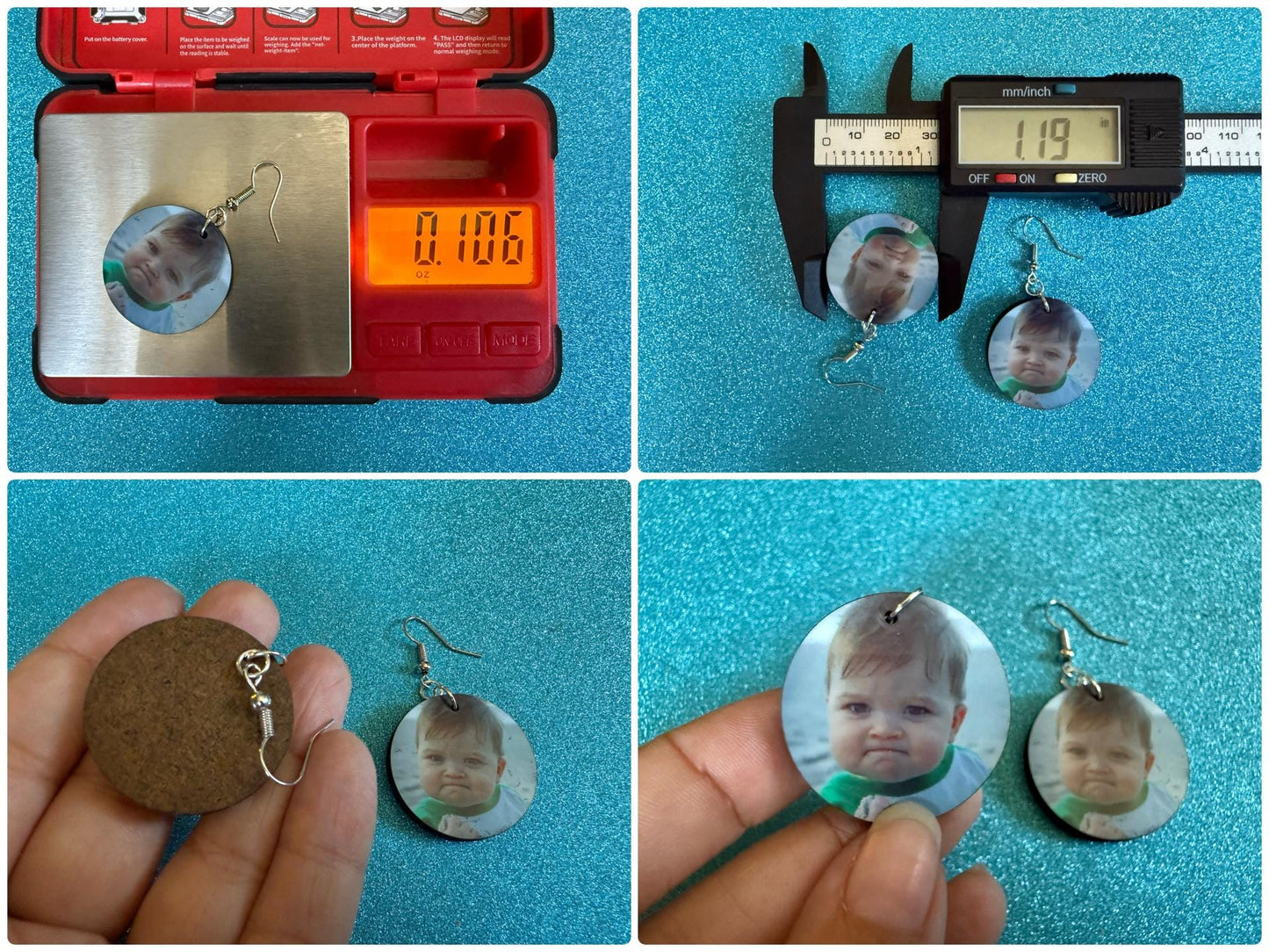 Success Kid Meme Earrings: Wooden Sublimated Meme Earrings, Successful Baby Meme, Winner, Novelty, Pop Culture, Best Gifts for Her/Him/Them
