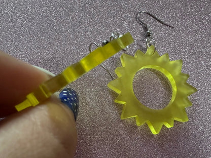 Sun Earrings: Laser Cut Acrylic Suns, Sunshine, Hot Weather, Good Weather, Warm Climate, Best Gifts for Her/Him/Them