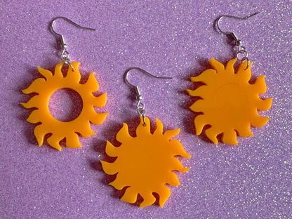 Sun Earrings: Laser Cut Acrylic Suns, Sunshine, Hot Weather, Good Weather, Warm Climate, Gifts for Her/Him/Them