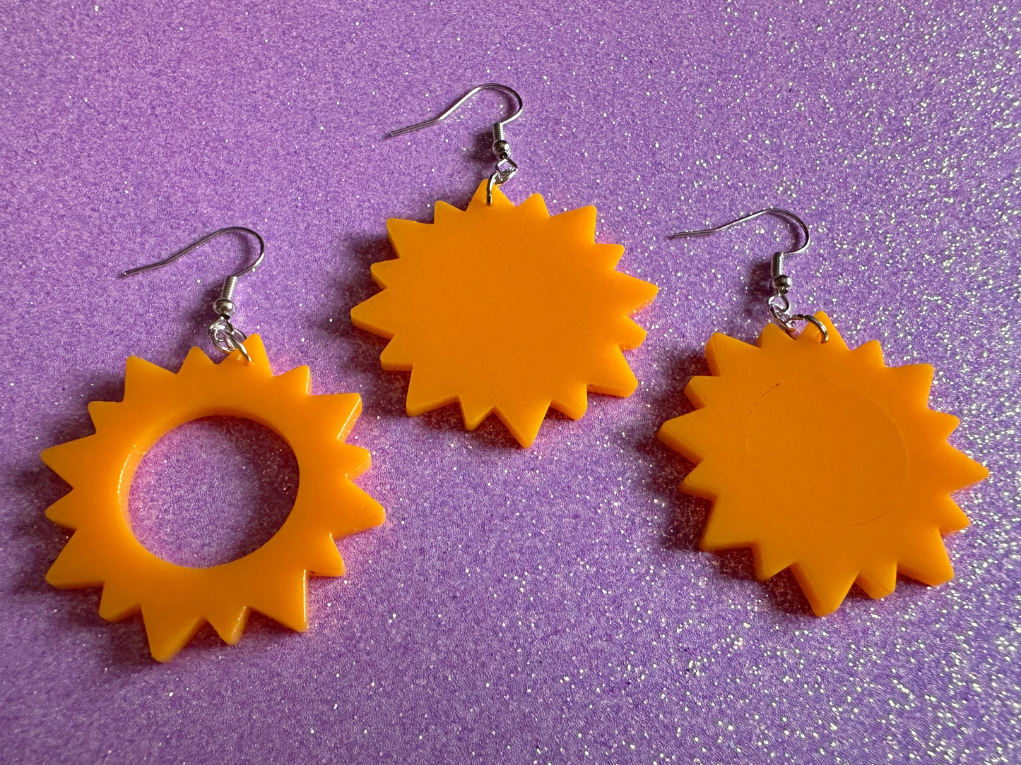 Sun Earrings: Laser Cut Acrylic Suns, Sunshine, Hot Weather, Good Weather, Warm Climate, Gifts for Her/Him/Them