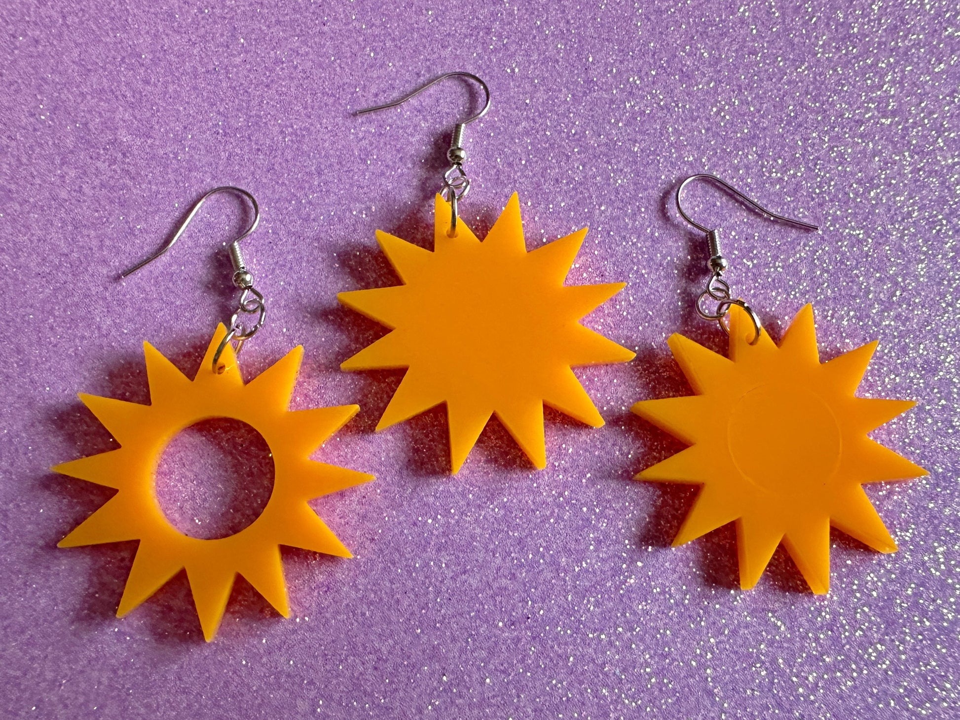 Sun Earrings: Laser Cut Acrylic Suns, Sunshine, Hot Weather, Good Weather, Warm Climate, Gifts for Her/Him/Them