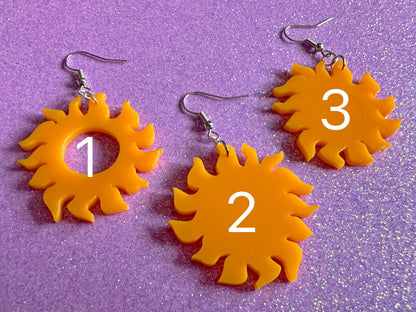 Sun Earrings: Laser Cut Acrylic Suns, Sunshine, Hot Weather, Good Weather, Warm Climate, Gifts for Her/Him/Them