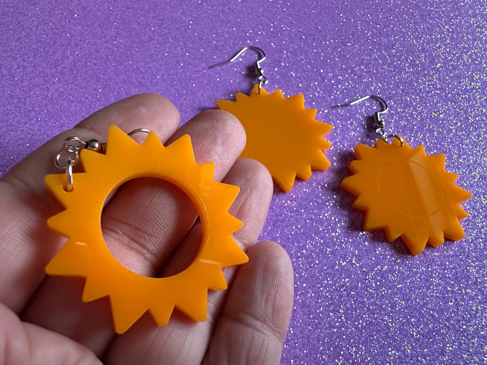 Sun Earrings: Laser Cut Acrylic Suns, Sunshine, Hot Weather, Good Weather, Warm Climate, Gifts for Her/Him/Them