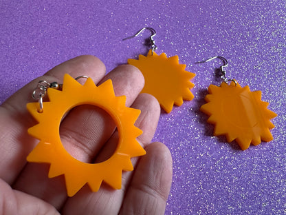 Sun Earrings: Laser Cut Acrylic Suns, Sunshine, Hot Weather, Good Weather, Warm Climate, Gifts for Her/Him/Them