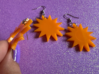 Sun Earrings: Laser Cut Acrylic Suns, Sunshine, Hot Weather, Good Weather, Warm Climate, Gifts for Her/Him/Them