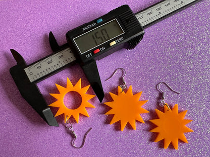 Sun Earrings: Laser Cut Acrylic Suns, Sunshine, Hot Weather, Good Weather, Warm Climate, Gifts for Her/Him/Them